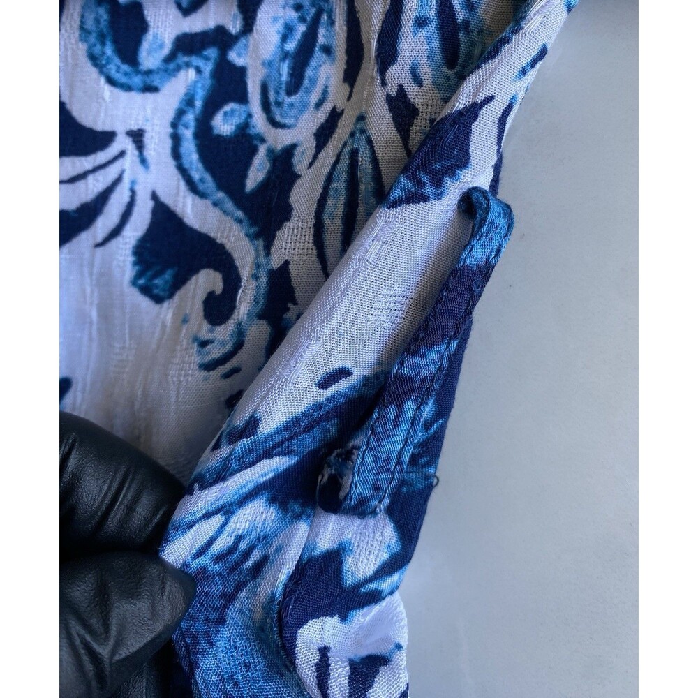 NWT Haute Hippie L Blue White Print Blouse Lightweight Topper Cardigan Top - Picture 11 of 12